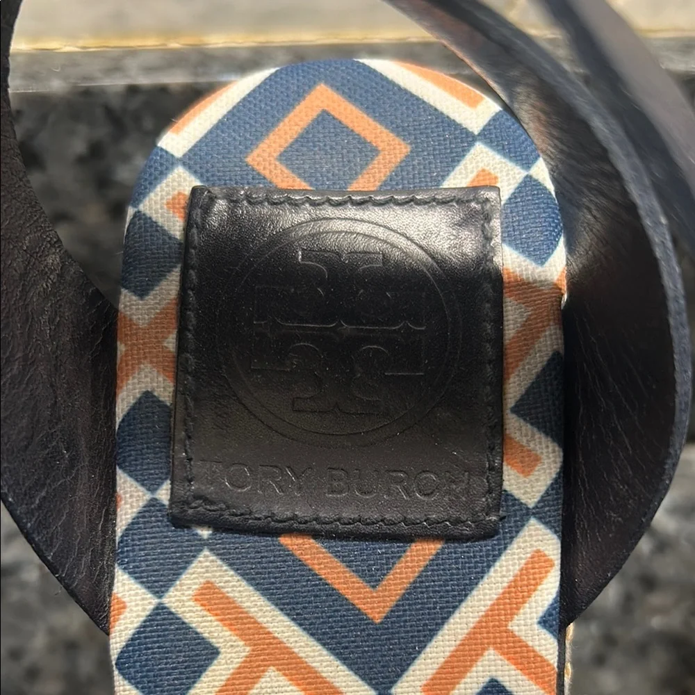 Women’s Navy & Orange Geometric Wedge Sandals